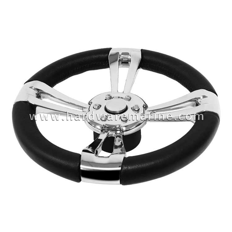Stainless Steel Marine 4-Spoke Steering Wheel With Leather Wrap