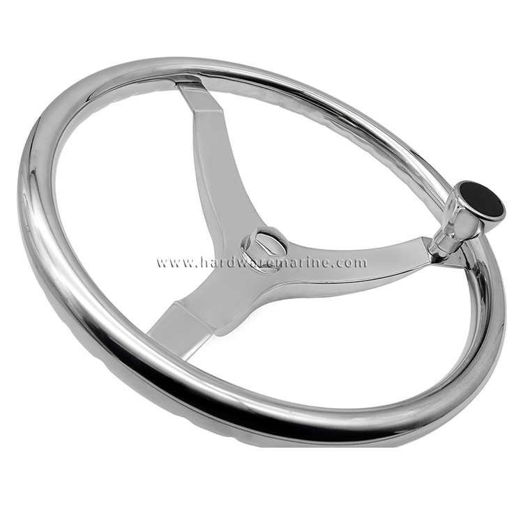 Stainless Steel Steering Wheel With Finger Grips and Knob